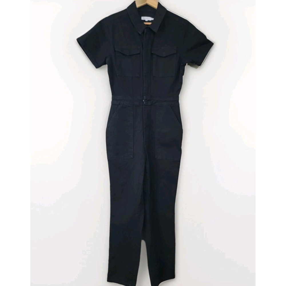 Good American Jumpsuit Womens 3 Black Short Sleeve Collared‎ Utility Coveralls
